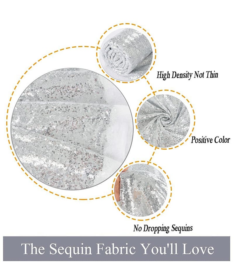 ShiDianYi 1 Yard Sequin Fabric Shiny Silver Sequin Glamorous Tablecloth for Wedding Dessert Table 125cm Width - Image 2